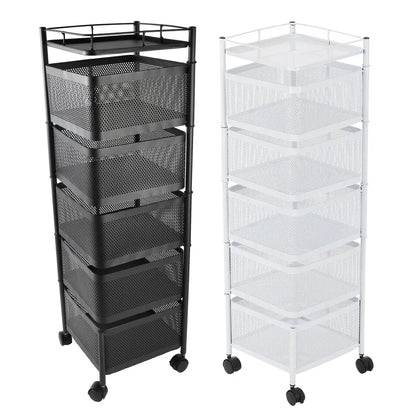 Multi-Layer Rotatable Storage Rack Kitchen Organizer Vegetable Basket Removable Household Rolling Storage Cart Trolley
