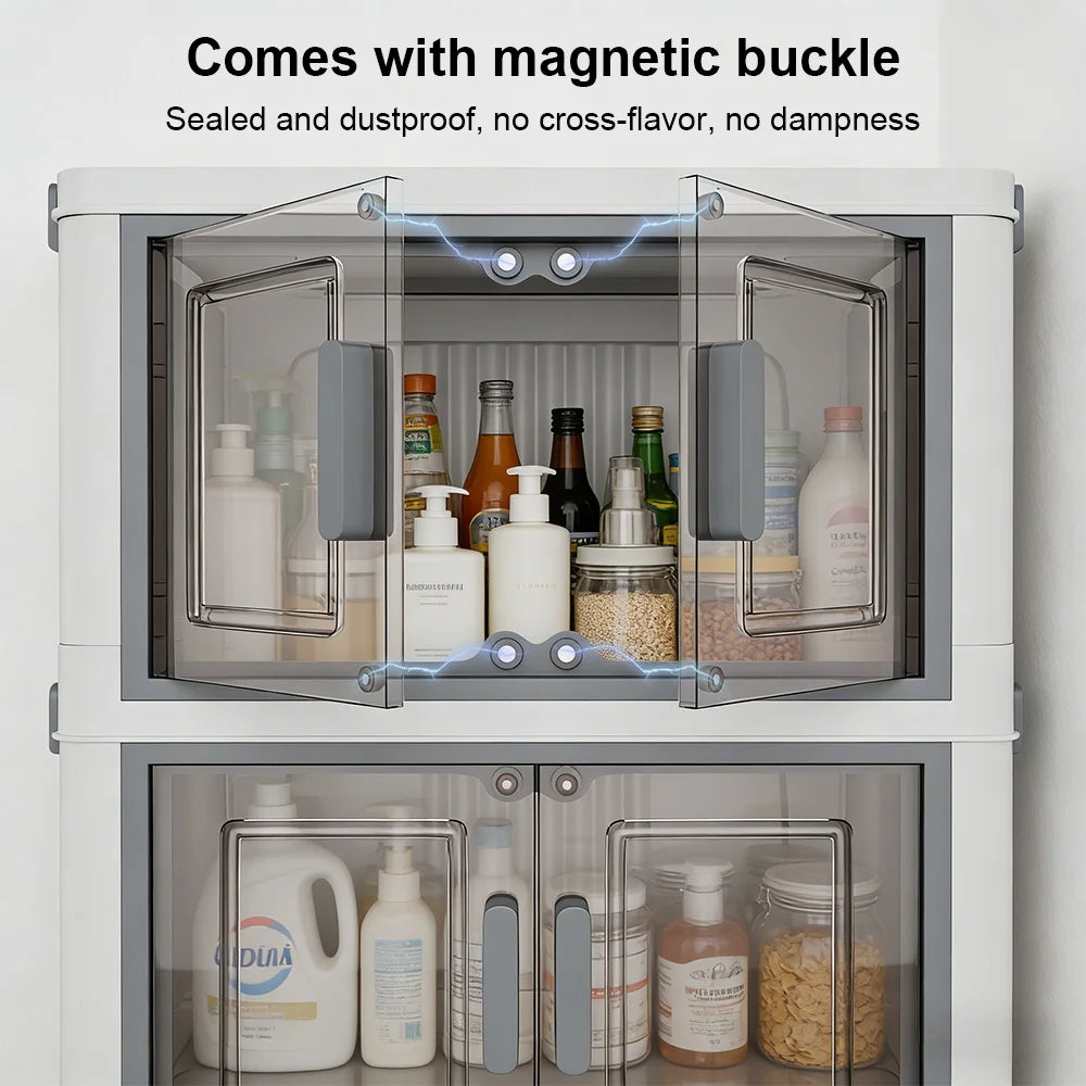 Foldable Double-Door Wardrobe Cabinet | 6 Shelves | Dustproof | 117cm