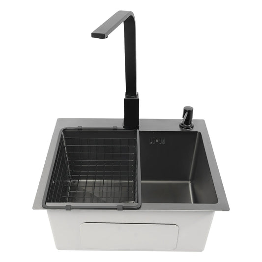 Black Stainless Steel Kitchen Sink with Faucet & Soap Dispenser | Nano-Coated