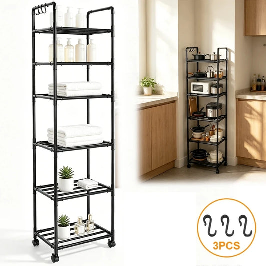 6-Tier Rolling Storage Shelf Unit | Microwave & Kitchen Organiser | 35 kg