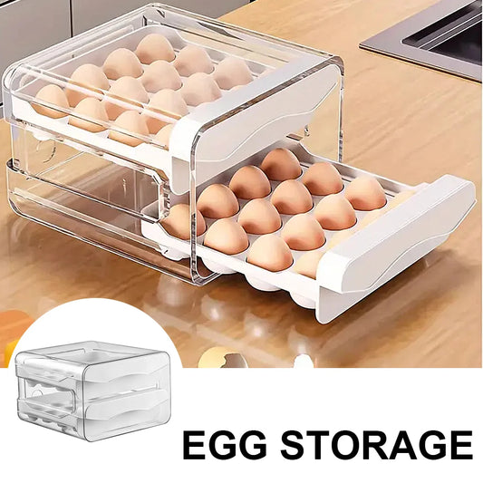 Double-Layer Pull-Out Fridge Egg Storage Box | Food Grade Kitchen Organiser