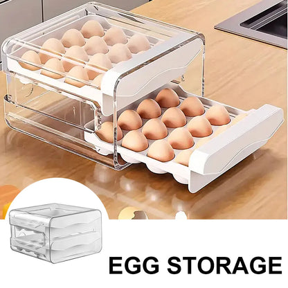 Double-Layer Pull-Out Egg Storage Box | 32 Compartments | Fridge Organiser