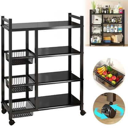 Wheeled Kitchen Storage Rack with Baskets – Multi-Tier Shelving Unit