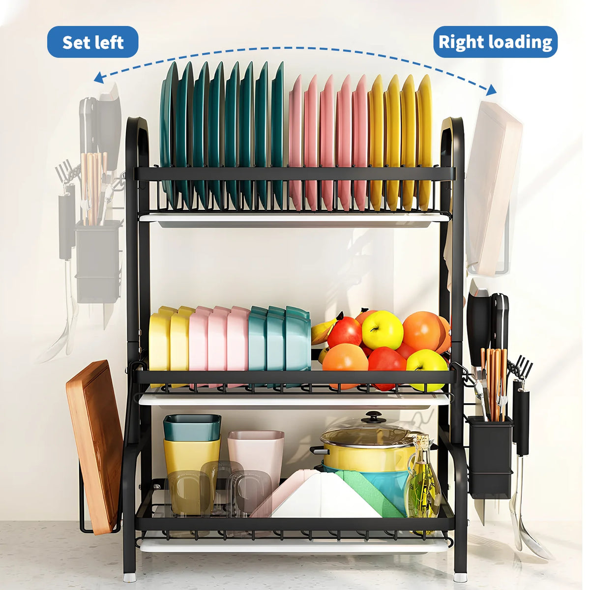3-Tier Dish Drying Rack with Drainboard | Large Capacity | Rust-Proof Kitchen Organiser