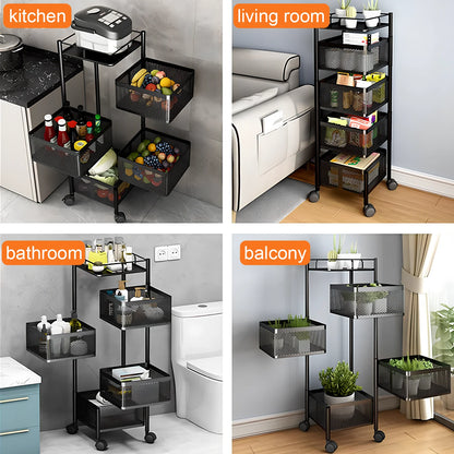 Multi-Layer Rotatable Storage Rack Kitchen Organizer Vegetable Basket Removable Household Rolling Storage Cart Trolley