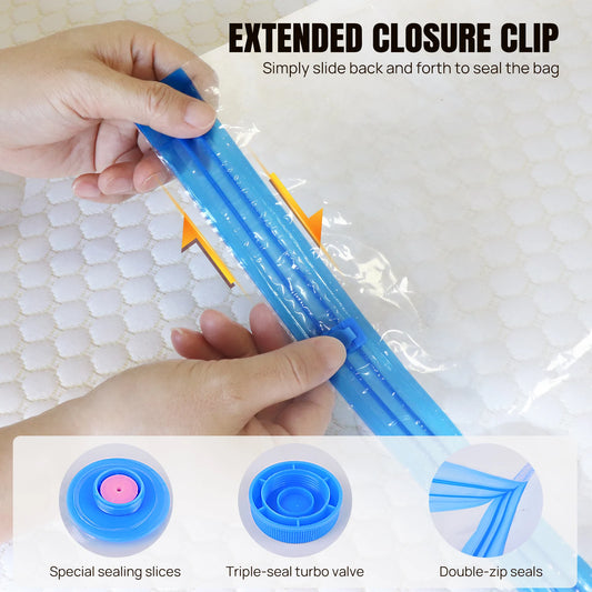 DayPlus Vacuum Storage Bags Wardrobe Organizer 12pcs Seal Bags Save Space for Clothes Pillow Blanket, Manual + Electric Air Pump