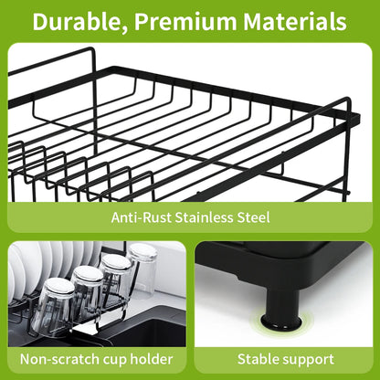 Extendable Dish Drainer Rack with Cutlery & Cup Holders