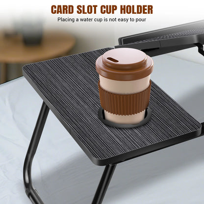 Laptop Bed Tray with Foldable Legs, Cup Slot & Reading Holder