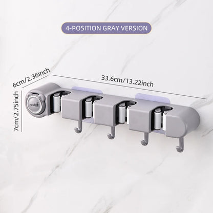 Broom Mop Holder, Wall Mounted Self-Adhesive Broom And Mop Organizer With Hooks For Bathroom Kitchen Closet Storage