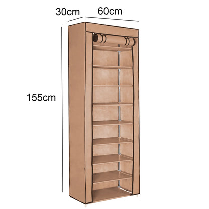 10-Tier Dustproof Shoe Rack Cabinet | Holds 27 Pairs | Grey, Black & Coffee