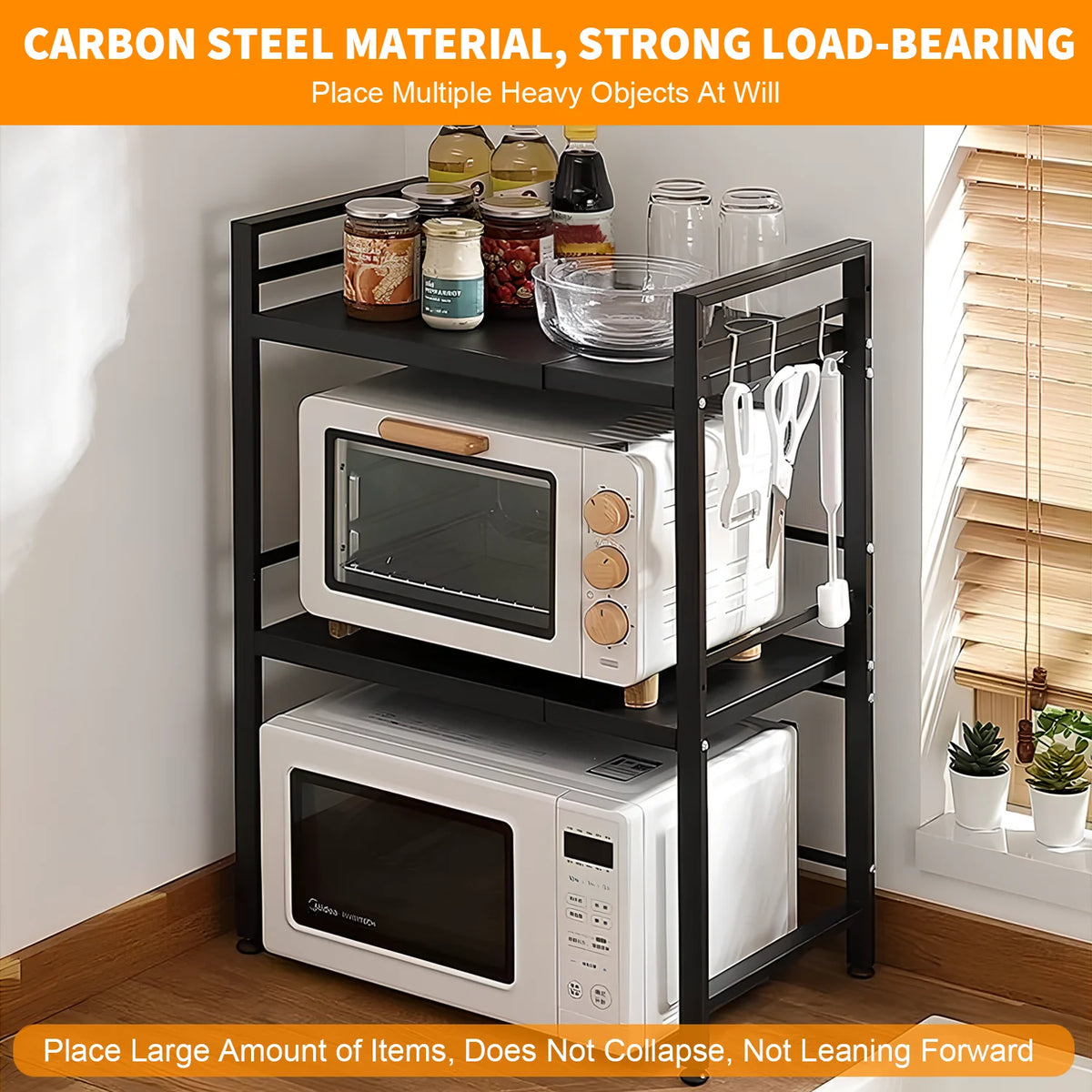 Expandable Microwave & Oven Countertop Shelf | Adjustable Carbon Steel Rack