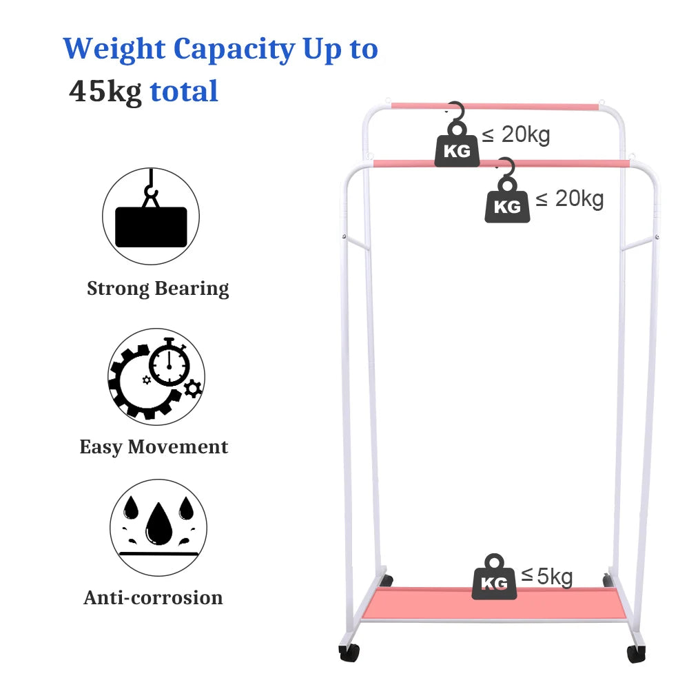 Heavy Duty Double Rail Clothes Rack with Lower Storage Shelf