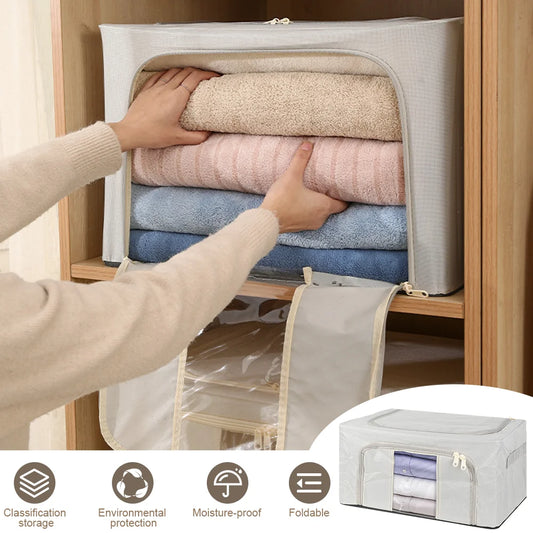 2pc Storage Bag 24L Large Box with Metal Frame Oxford Foldable Comforter Duvet Seasonal Clothes Toy Storage Bin Closet