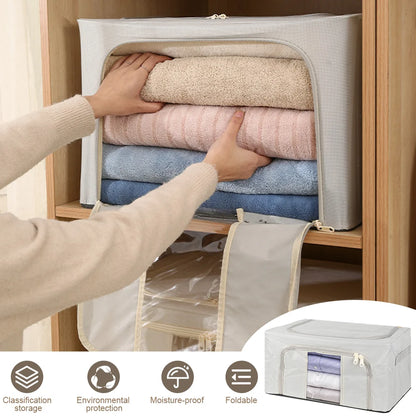 Set of 2 Foldable Oxford Cloth Storage Bags | 24L | Steel Frame | Clothes & Bedding Organiser