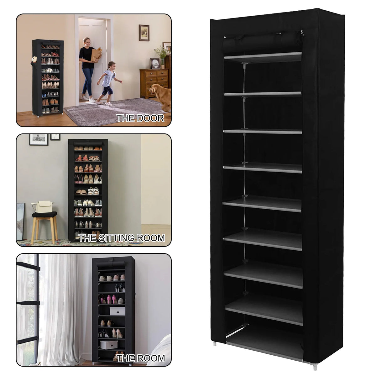 10 Tier Cabinet Storage Organiser Shoe Rack Stand Holds 27 Pairs Dustproof UK