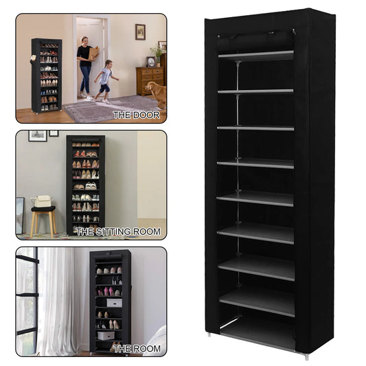 10 Tier Cabinet Storage Organiser Shoe Rack Stand Holds 27 Pairs Dustproof UK