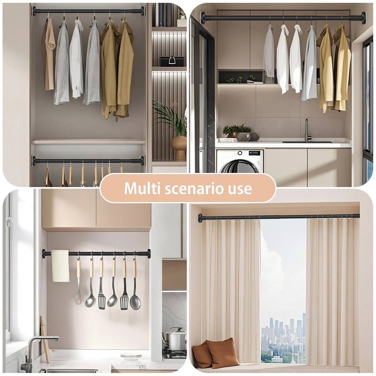 Adjustable Wardrobe Rail,Extendable Curtain Rod for Windows & Showers, Closet Hanging Rails for Clothes Wardrobe Bathroom