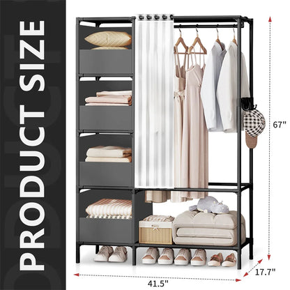 Heavy-Duty Metal Clothes Rail with Shelves, Shoe Rack & Side Hooks | 152kg