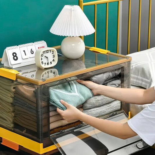 Voltsify Set of 3 Transparent Folding Storage Box with Wheels Home Organizer
