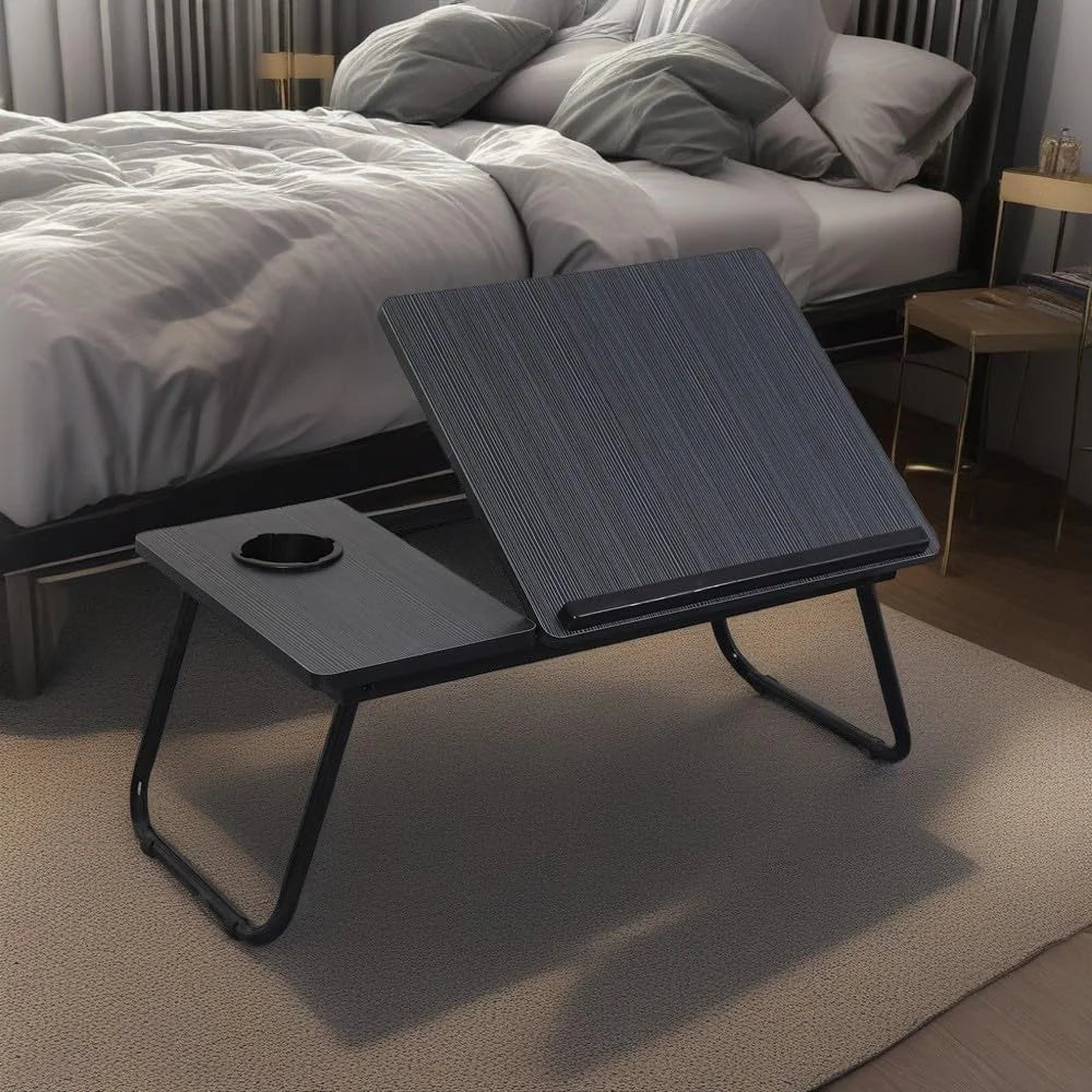 Foldable Height-Adjustable Laptop Bed Table with Cup Holder | 30kg Capacity