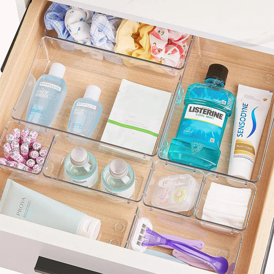 25pc Drawer Organizers Set Clear Plastic Desk Dividers Bins Bedroom Dresser Office Storage Box for Makeup Jewelries Gadgets