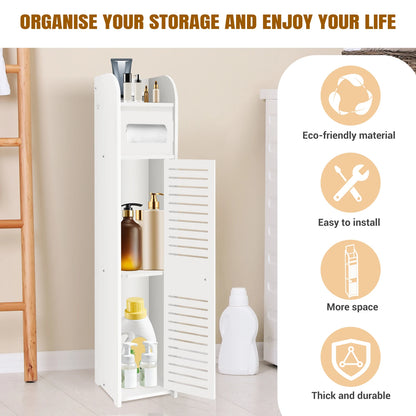 3-Tier Tall Narrow Bathroom Storage Cabinet with Doors, Waterproof Anti-Mold Standing Floor Organizer for Side Space Saving