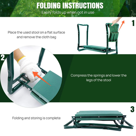 DayPlus Heavy Duty Garden Kneeler Seat with Handles & Tools Bag, Multi-Use Foldable EVA Foam Padded Kneeling Stool for Gardening