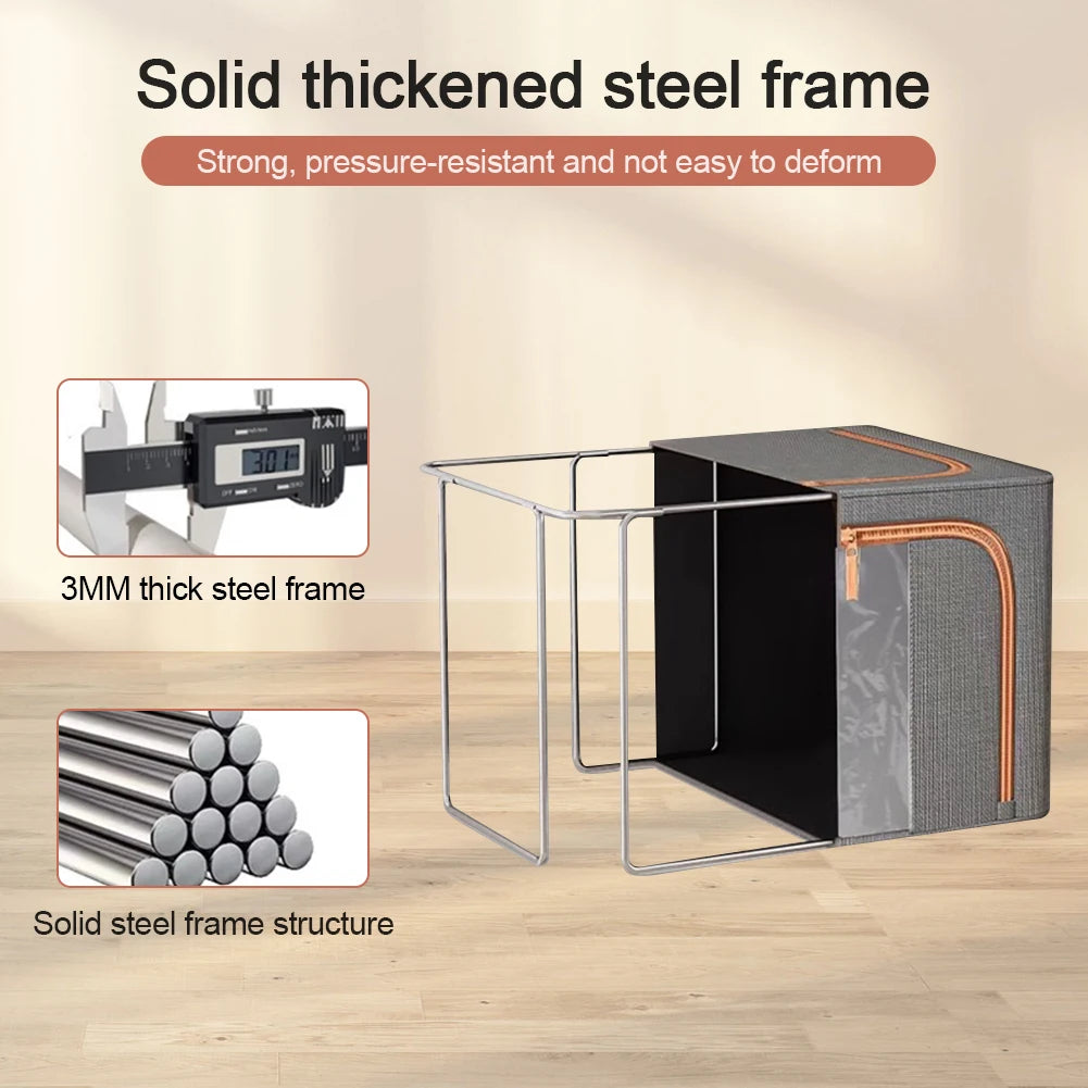 Set of 3 Foldable Clothes Storage Boxes with Metal Frame | Large Capacity Wardrobe Organiser