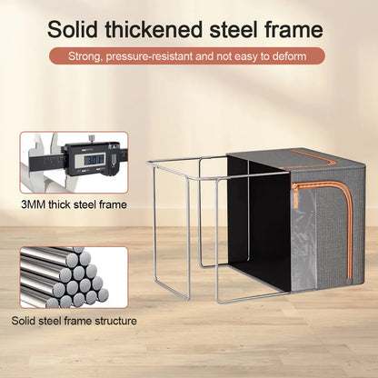 Set of 3 Foldable Clothes Storage Boxes with Metal Frame | Large Capacity Wardrobe Organiser