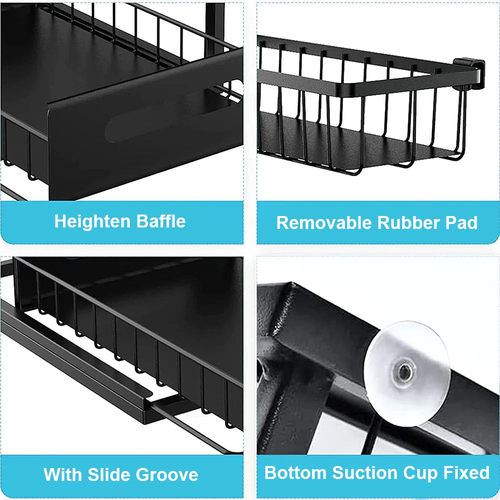 2 Tier Storage Rack Pull Out Under Sink Organizer Spice Racks Multi-purpose Storage Shelves for Kitchen Bathroom