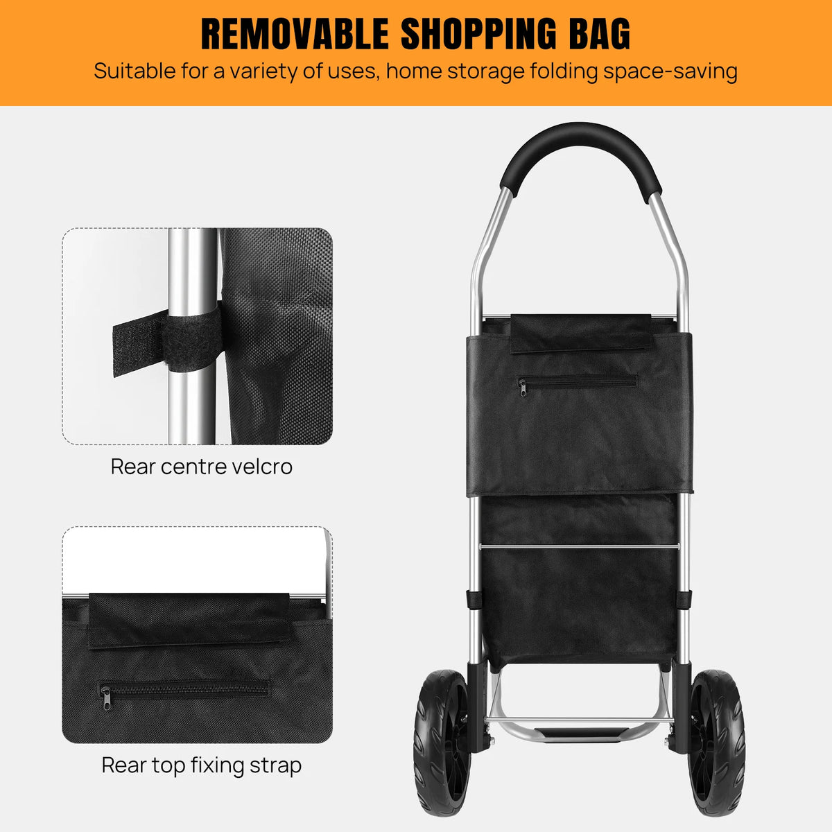 DayPlus Folding Shopping Trolley, Shopping Cart w/ Detachable Shopping Bag, Mudguard Stair Climbing Wheels Grocery Trolley, 40L