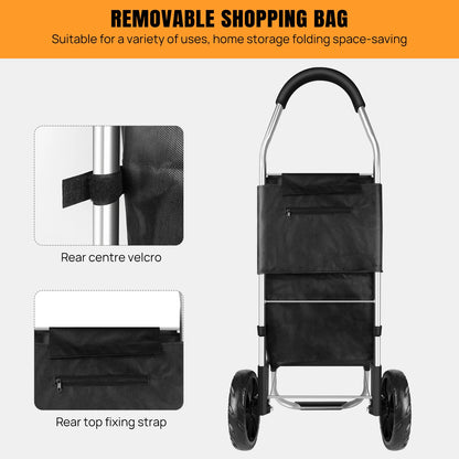 DayPlus Folding Shopping Trolley, Shopping Cart w/ Detachable Shopping Bag, Mudguard Stair Climbing Wheels Grocery Trolley, 40L