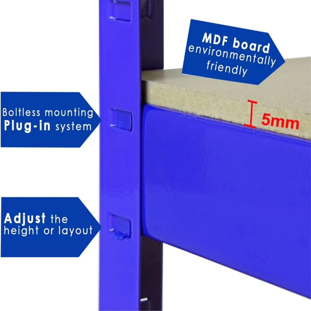 BRIEFNESS Blue 5-Tier Heavy Duty Boltless Metal Shelving Unit - 875kg Capacity Workshop/Office Storage Rack - Easy Assembly