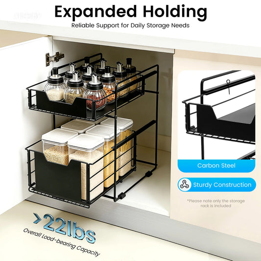 2-Tier Pull-Out Under-Sink Cabinet Organiser | Carbon Steel | Black