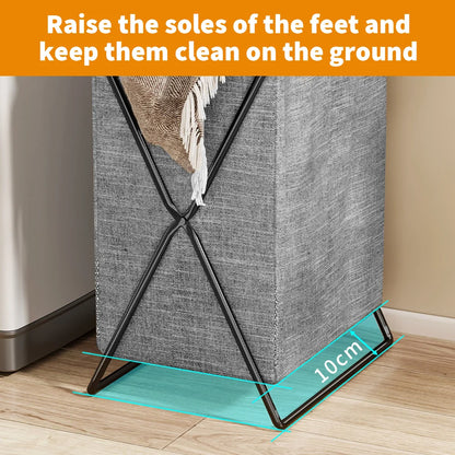 Foldable Laundry Basket Hamper with Lid & Metal Frame