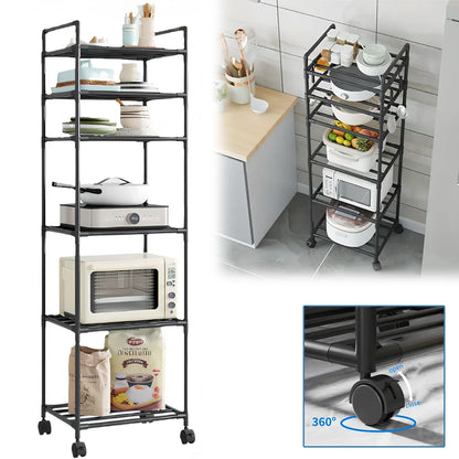 Heavy Duty 6-Tier Metal Utility Shelf with Locking Wheels