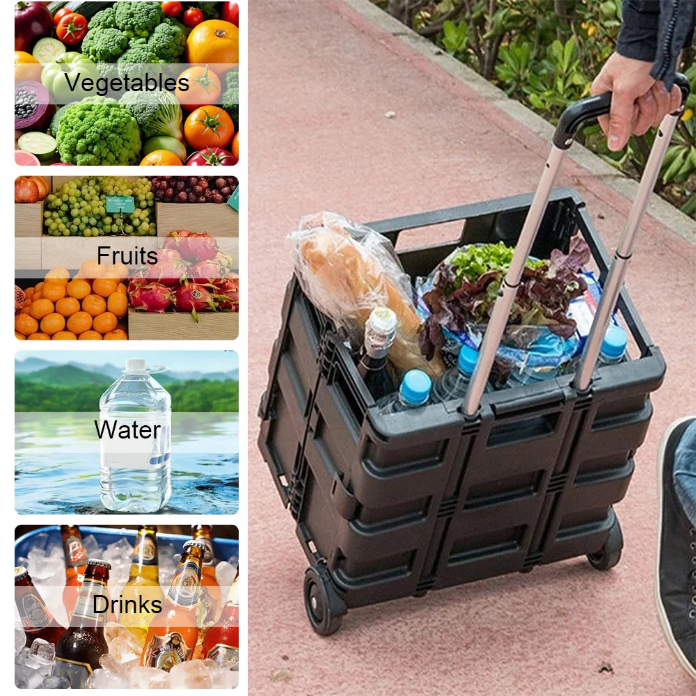 Portable Folding Grocery Cart – 45L, 25kg Capacity