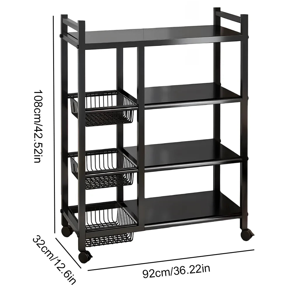 Wheeled Kitchen Storage Rack | 4-Tier Microwave & Stove Shelf | 50 kg