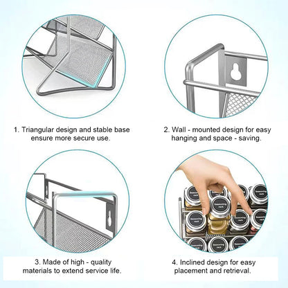 4 Tier Cupboard Storage Shelf Metal Spice Seasoning Jar Organizer Rack Wall Mount Non-Slip Kitchen Pantry Small Can Stand Holder