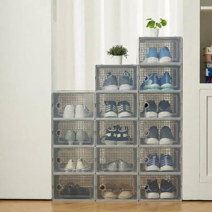 15pcs Foldable Shoe Boxes Stackable Shoe Cases Storage Plastic Shoes Box Dustproof Sneaker Boxes Shoes Furniture Organizers