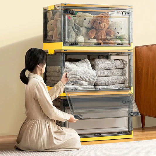 Voltsify Set of 3 Transparent Folding Storage Box with Wheels Home Organizer