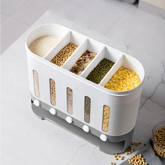 Wall-Mounted Dry Food Storage Dispenser 9Kg Capacity Airtight Cereal & Grain Organizer with Removable Compartments