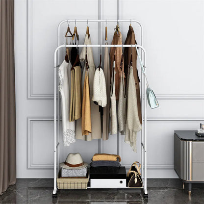 Heavy Duty Double Rail Clothes Rack with Lower Storage Shelf