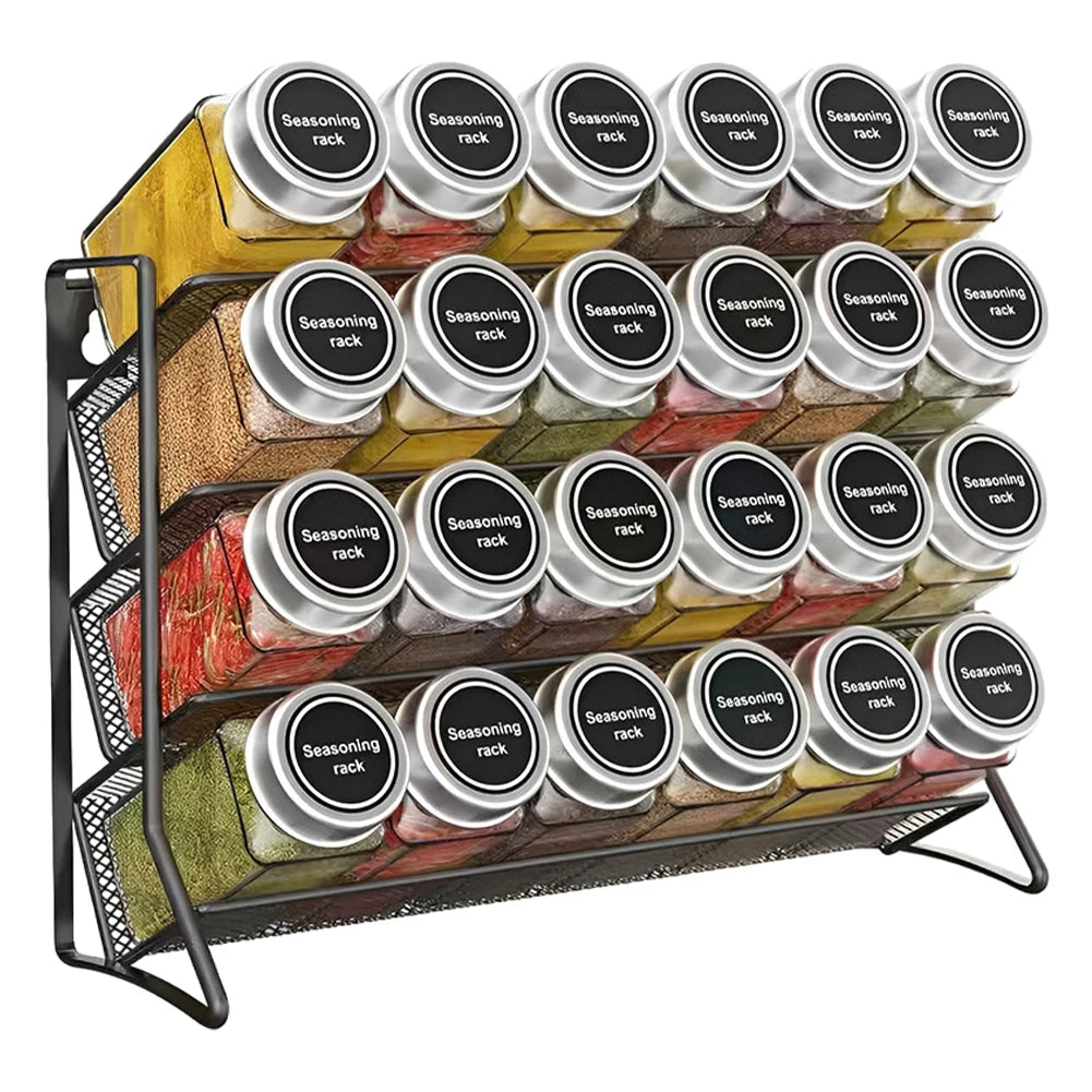 4 Tier Cupboard Storage Shelf Metal Spice Seasoning Jar Organizer Rack Wall Mount Non-Slip Kitchen Pantry Small Can Stand Holder