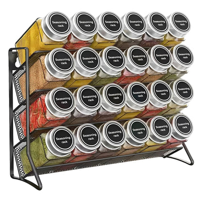 4-Tier Spice Jar Rack | Wall-Mount or Freestanding | Carbon Steel | Black