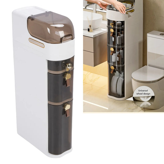 2/4 layer Bathroom Storage Cabinet Slim Movable Narrow Storage Cabinet PP PC Drawer Transparent Space Saving 4 Wheels Laundry