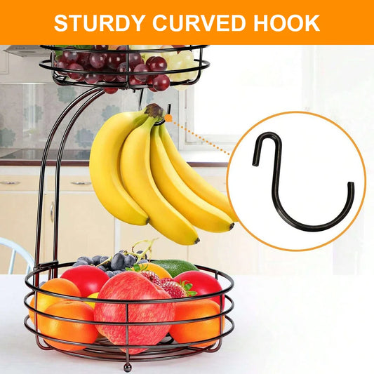 2-Tier Metal Fruit & Vegetable Basket with Banana Hook | Freestanding or Hanging