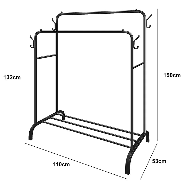 Double Rail Freestanding Clothes Rack | L110×W54×H150cm | Metal