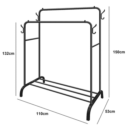 Double Rail Freestanding Clothes Rack | L110×W54×H150cm | Metal