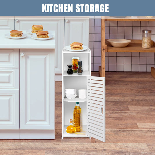 3-Tier Freestanding Storage Cabinet with Door | Waterproof PVC | White